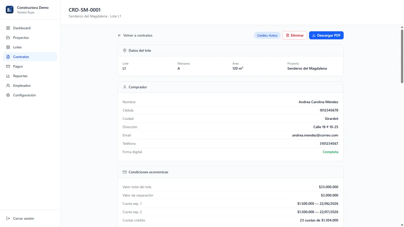 Detalle del contrato de ConstruSoft