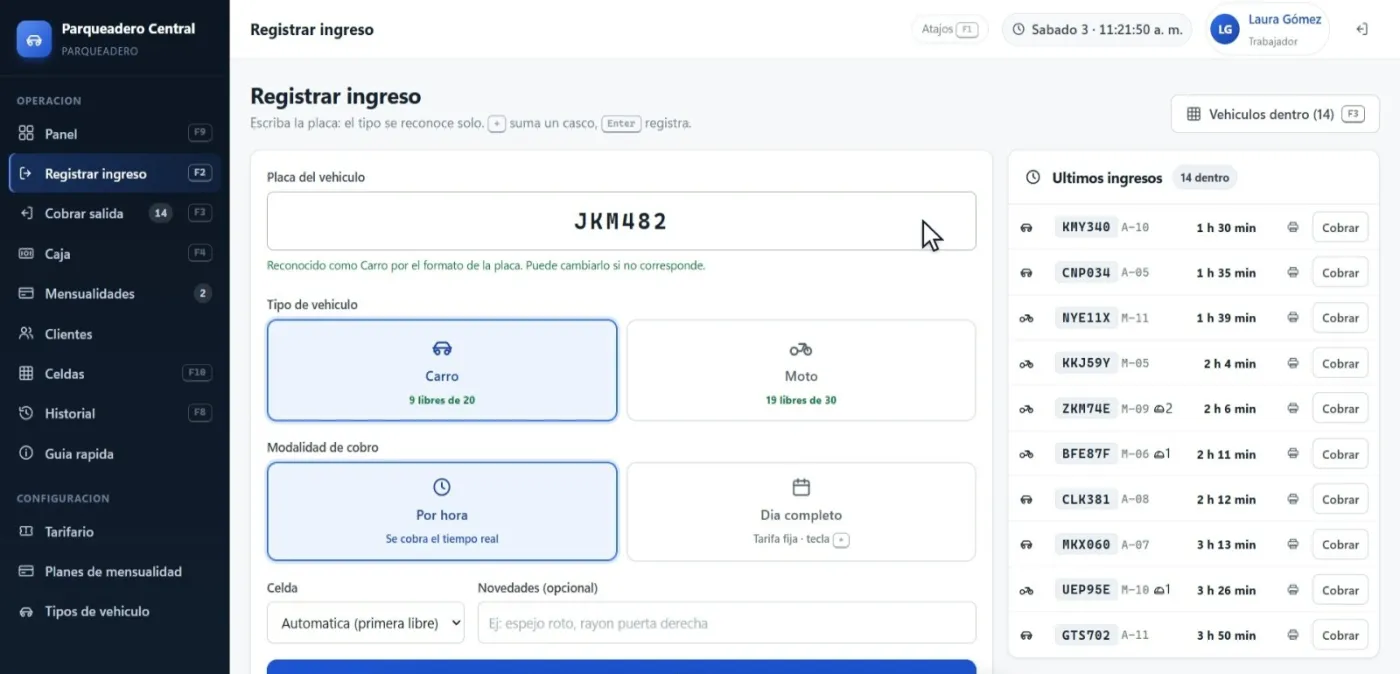 Registrar ingreso de ParkSoft